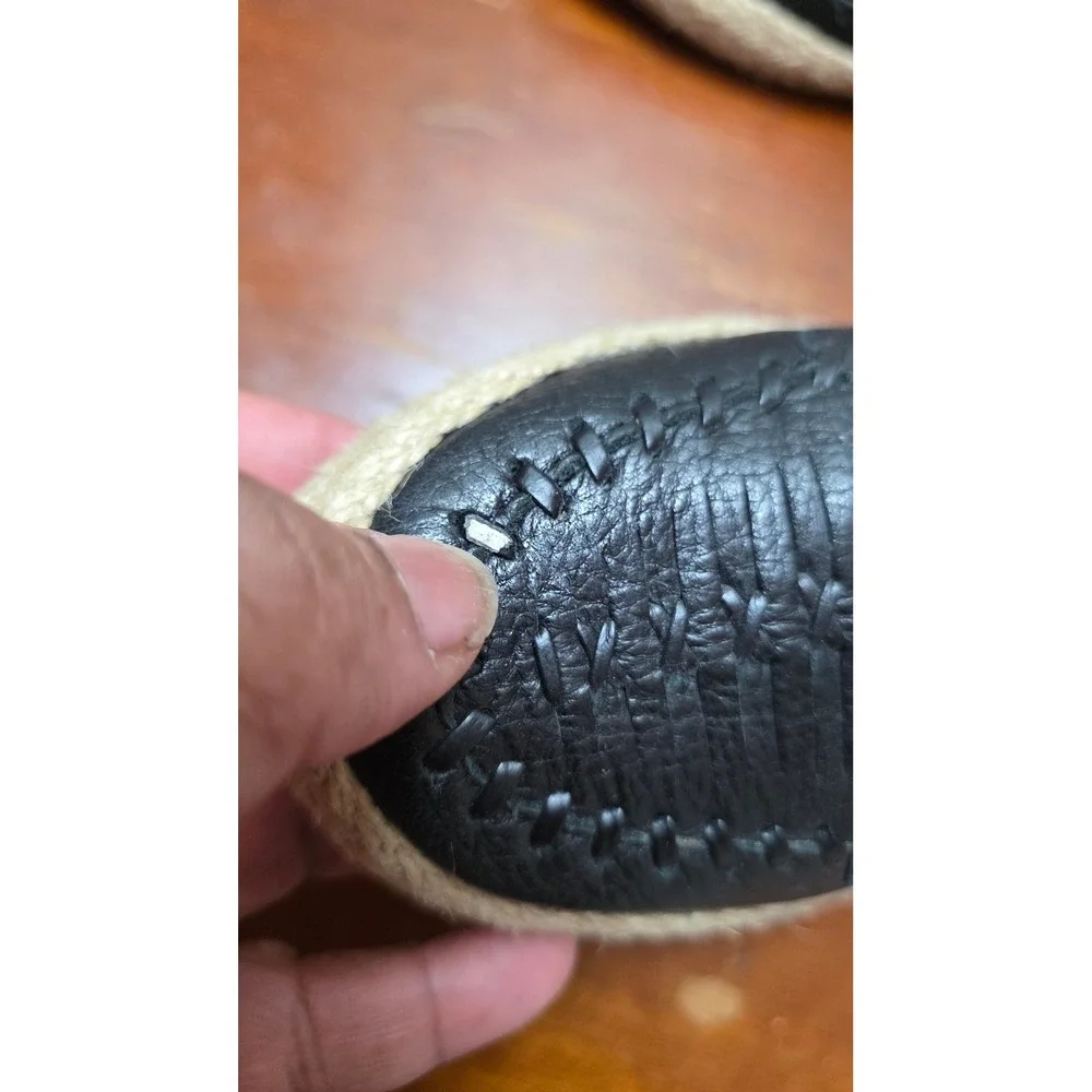 Sofft Black Leather Espadrille Flats Women's 7.5M Woven Slip‎ On Loafers Casual